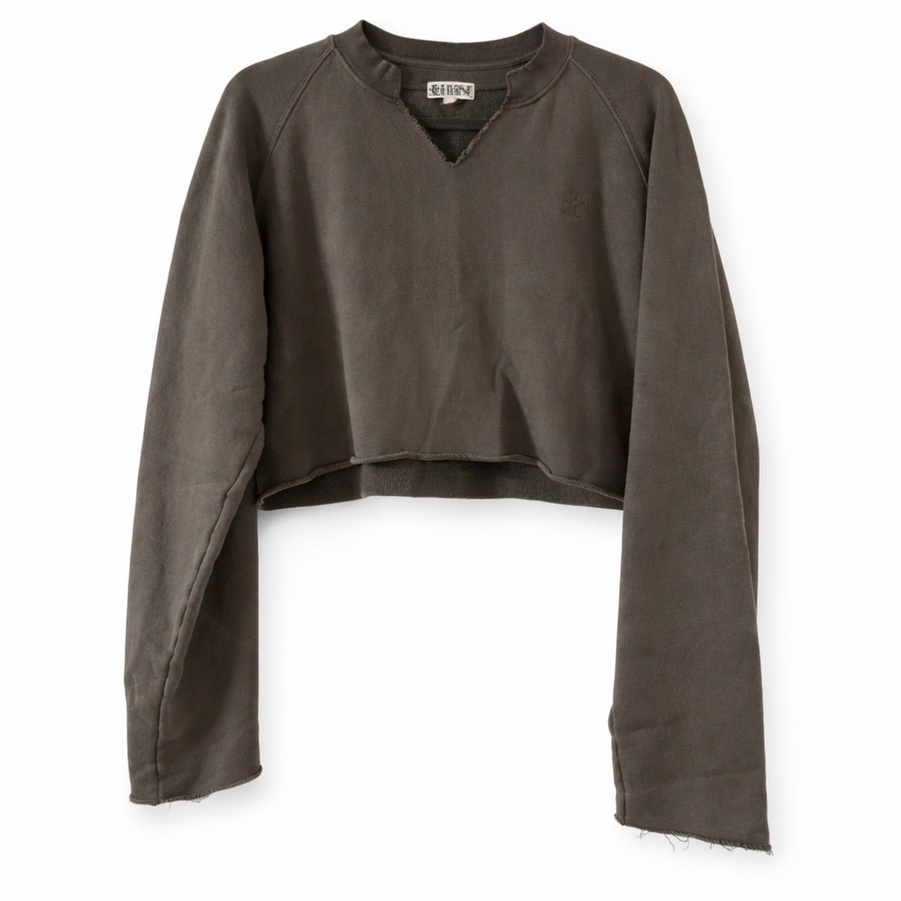Éterne Cropped Sweatshirt M – Raw Hem, Soft Cotton Modal, Green